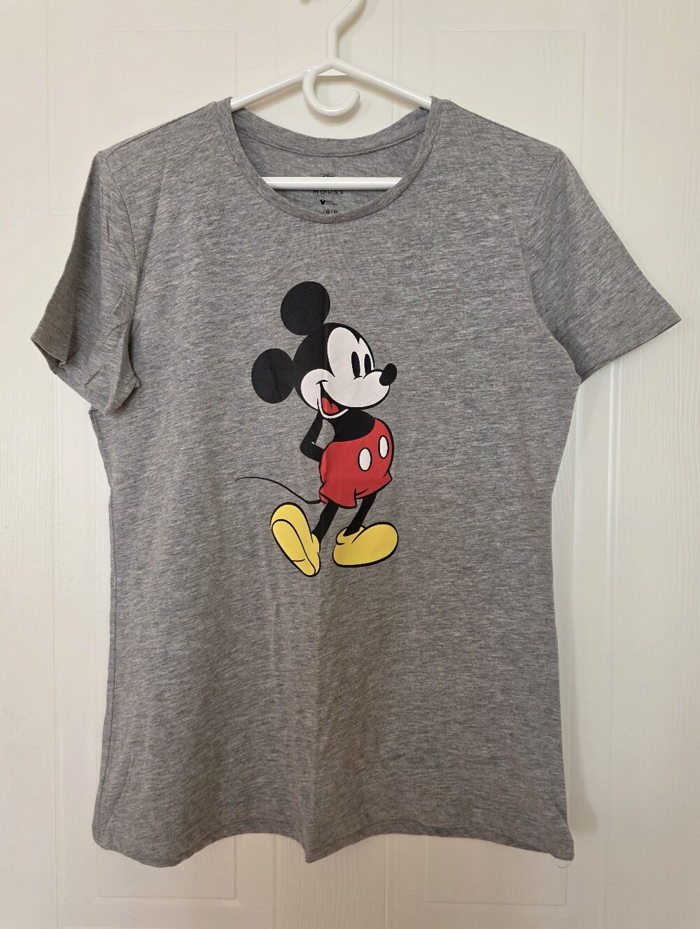 Disney Classic Mickey Standing Pose Crew Neck Short Sleeve T-shirt, Gray, Large